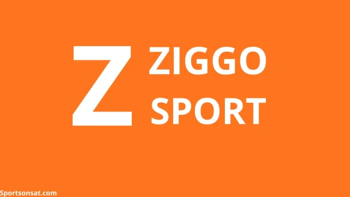 Ziggo Sport logo and live football on TV broadcast interface showing high-definition sports on satellite quality