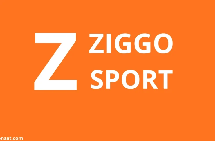 Ziggo Sport logo and live football on TV broadcast interface showing high-definition sports on satellite quality